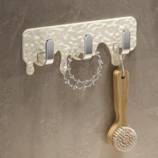 Bathroom Hanger Wall Mounted Towel Hooks Adhesive Hair Tie Hanger with 3 Hooks for Kitchen Utensils Bedroom Entryway