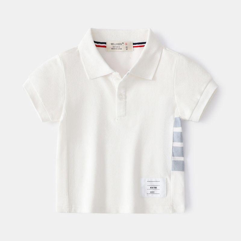 Boys' Short-Sleeved Polo Shirt Summer Kids Four Bars Half Sleeve Pearl Cotton T-shirt Tops Baby Boy Lapel Clothes