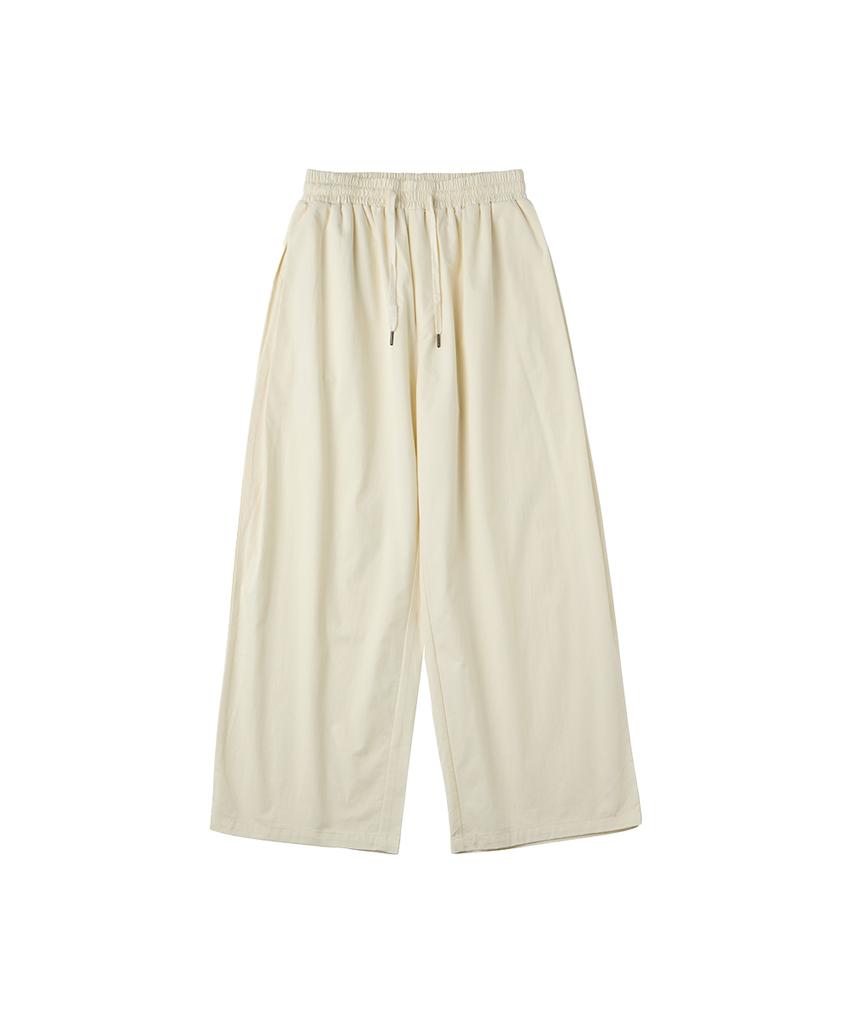 URBANAGE Balloon Fit Curved Pintuck Cotton Elastic Waist Pants_White