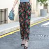 Plus Size Hose mit hoher Taille, Sommer, Vintage-Druck, elastische Taille, klassische gerade Hose für Damen