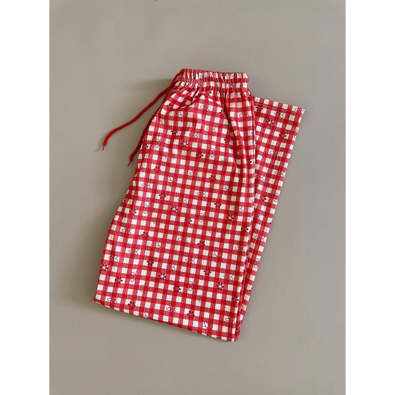 

Suit Lightweight Gingham Home Casual Pants for Women 2025 Summer Thin High Waist Drooping Breathable and Loose Straight-Leg Trousers Red Flower Pants All yards