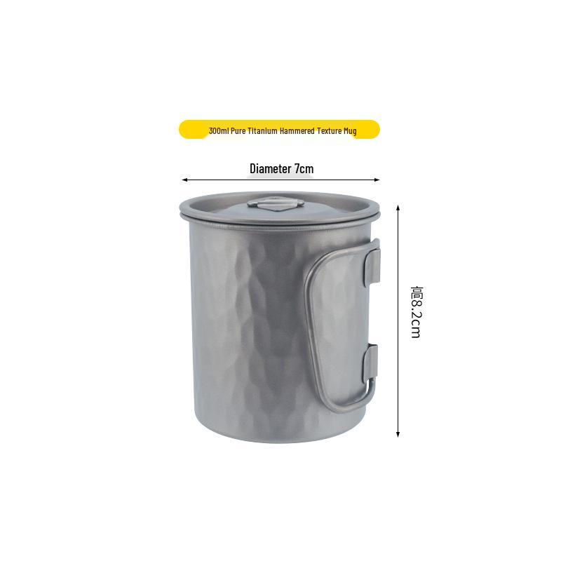 Reine Titan Tasse mit Deckel - Outdoor Camping & Wandern, Klappbarer Griff, Kaffee Wasserbecher