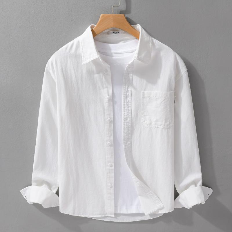 Koszule z długim rękawem na wiosnę i lato dla mężczyzn Codzienny jednolity kolor Casual Top Kołnierz z klapami 100 bawełny Guziki Koszula Prosty styl Odzież męska