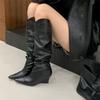 Rich and Noble, a Pair of Pointed-toed Heel Pleated Boots, Lazy But Knee Boots 2025 New Fashion Stacking Boots