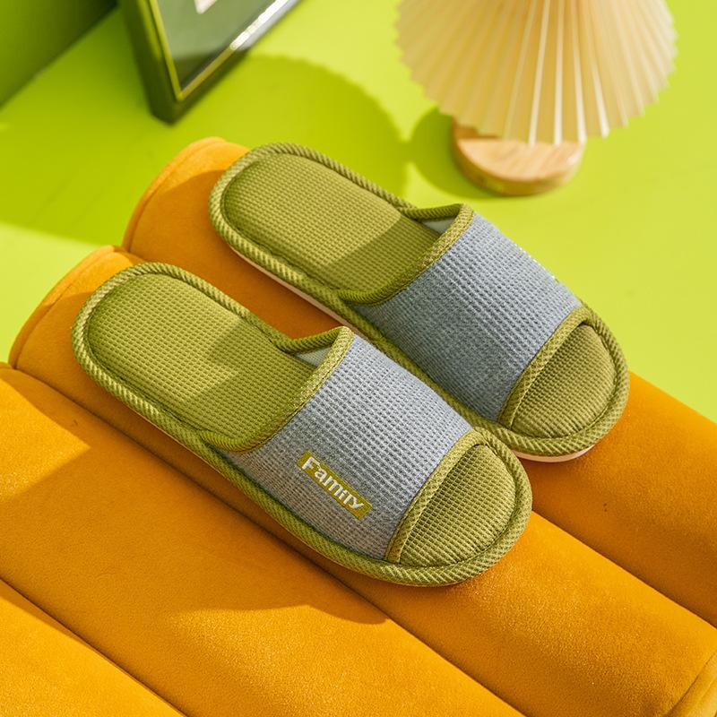Unisex Linen Indoor Home Slippers Non Slip Soft Sole Breathable Quiet Slides
