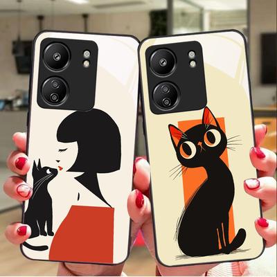 Кішки п'ють каву для Xiaomi Redmi 13C Note13 12 Pro Plus 5G Note 9 13T Pro POCO X6 F5 F6 Чорний Загартований Скло Чохол для Телефону