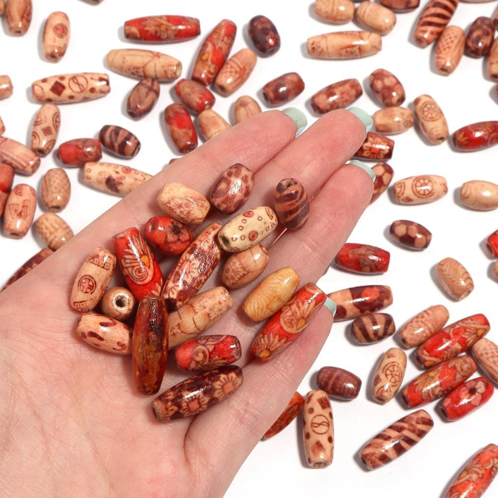 100pcs Natural Barrel Shape Wooden Beads Mixed Color Oval Loose Wood Beads For Jewelry Making DIY Bracelets Necklace Accessories