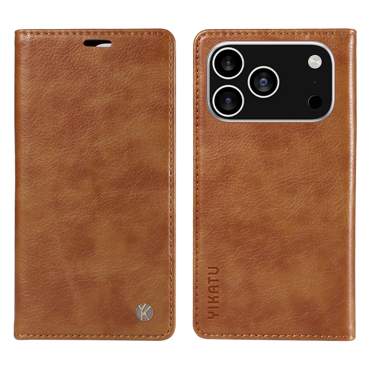 Для iPhone 17 Pro Чехол-кошелек YIKATU YK-006 Магнитная застежка Кожаный чехол для телефона Текстура личи H