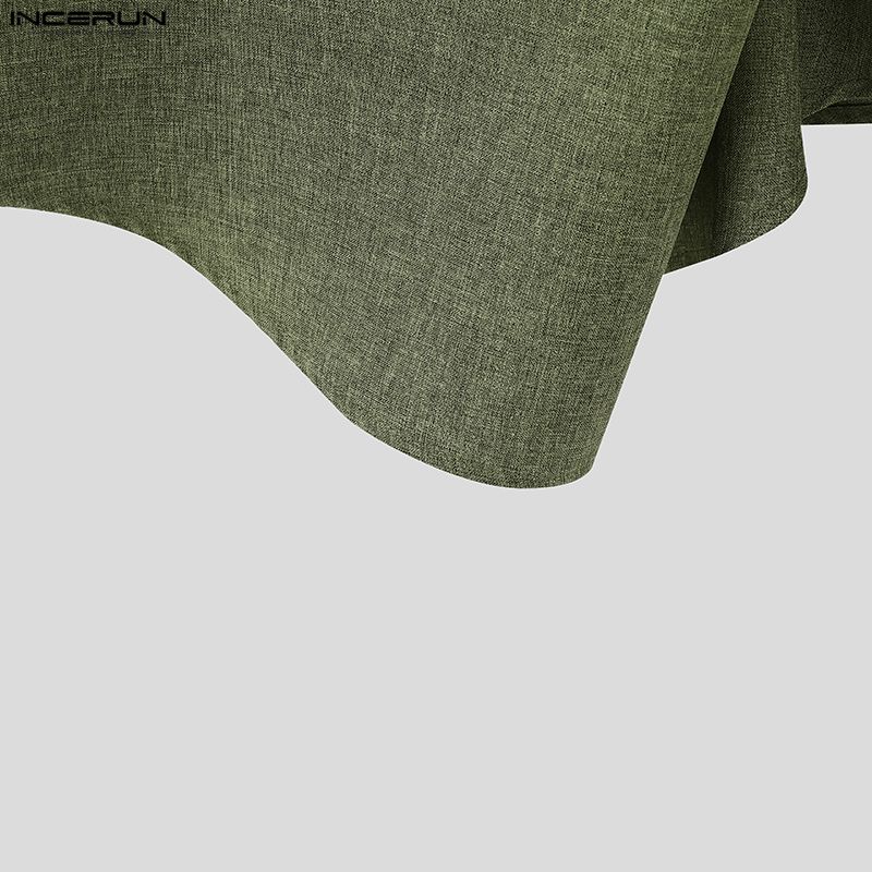 INCERUN Oversized Men Lapel Neck Long Sleeve Side Button Irregular Casual Shirts