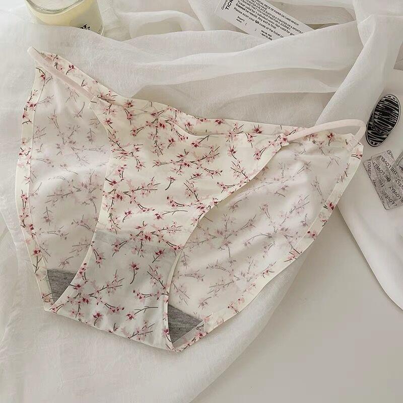 Lady Summer New Style Sexy Leopard Grain Flower Hollow Out Open Fork Ice Silk Without Trace Briefs