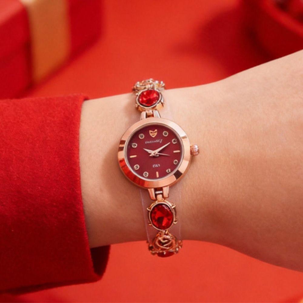 with Adjustable Bracelet Quartz Watches Rhinestone Wrist Decoration Rotundity Shaped Watch Gift
