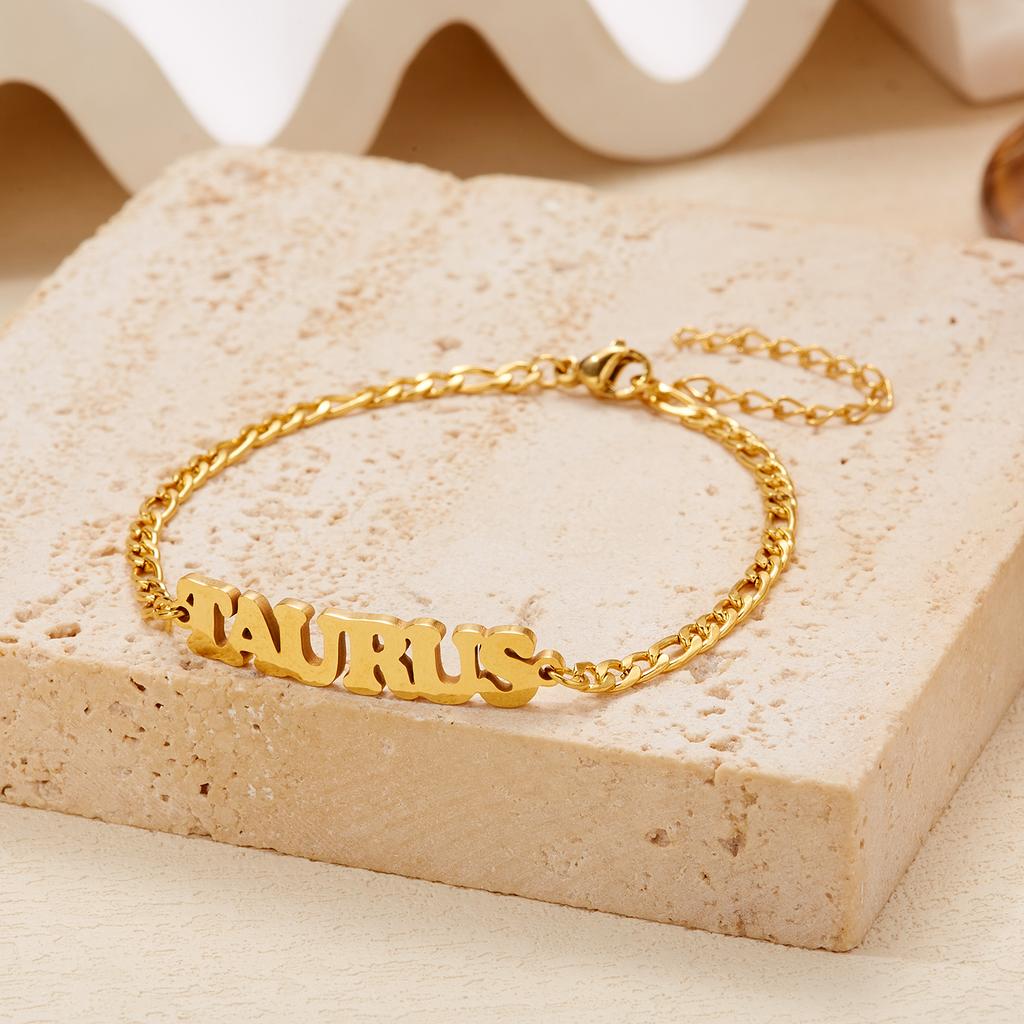 Stainless Steel 12 Constellation Bracelets for Women Men High Quality Letters Zodiac Cuban Chain Bracelet Jewelry Birthday Gift
