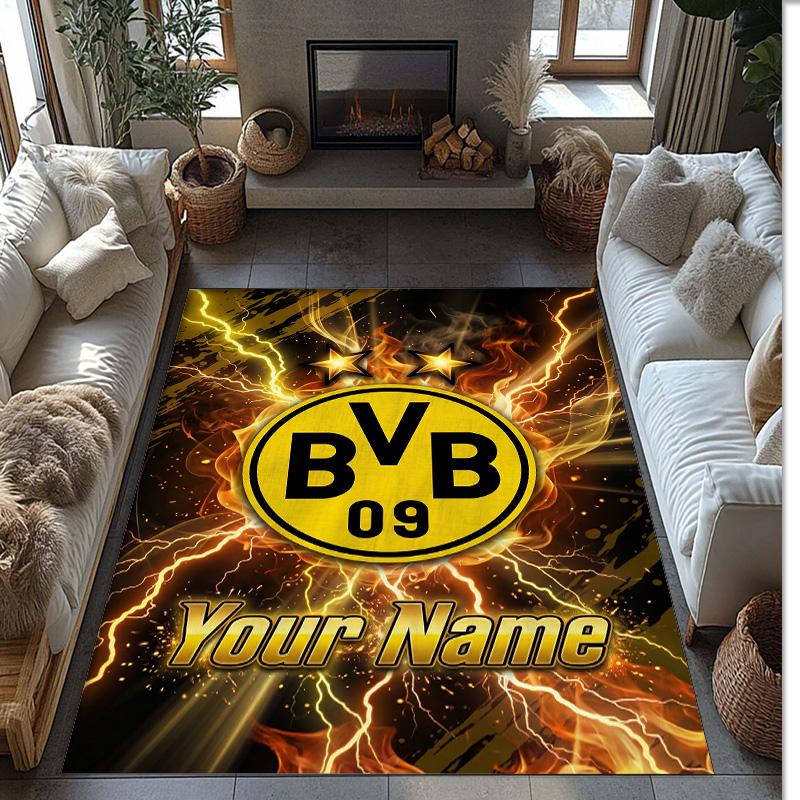 Borussia Dortmund Printed Crystal Velvet Rug Non‑Slip Crystal Velvet Carpet For Sofa Bedroom Indoor Home Decoration