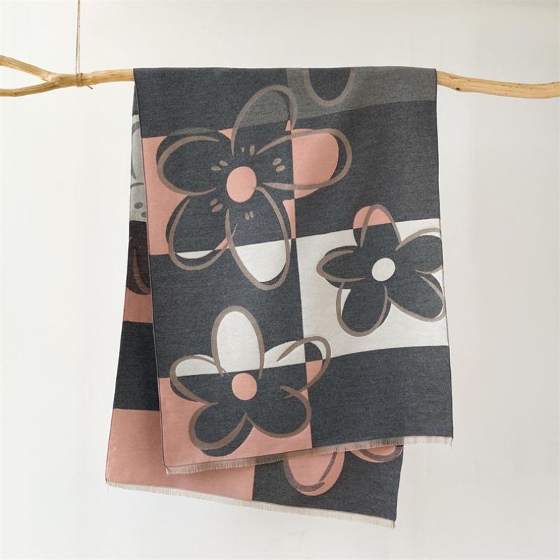 Winter wind imitation cashmere shawl thickened warm fringed scarf with winter coat femininity high sense