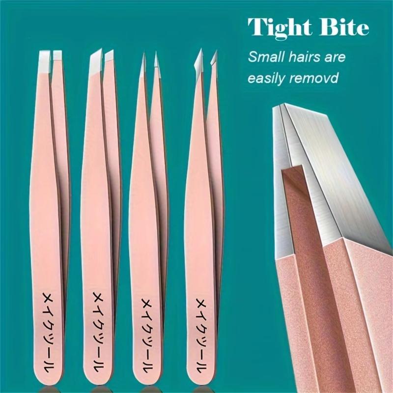 4Pcs Eyebrow Hair Removal Tweezers Set Rust-proof Stainless Steel Splinter Tool Ideal Gift for Women Beauty Lovers