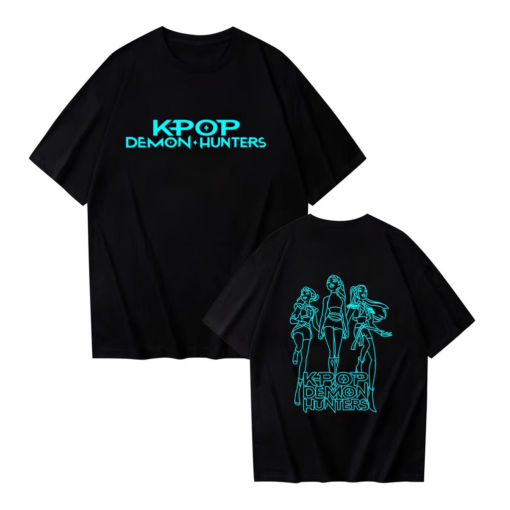 Women's Casual Cotton Luminous Print T-shirt Round Neck Pullover Short Sleeve Top