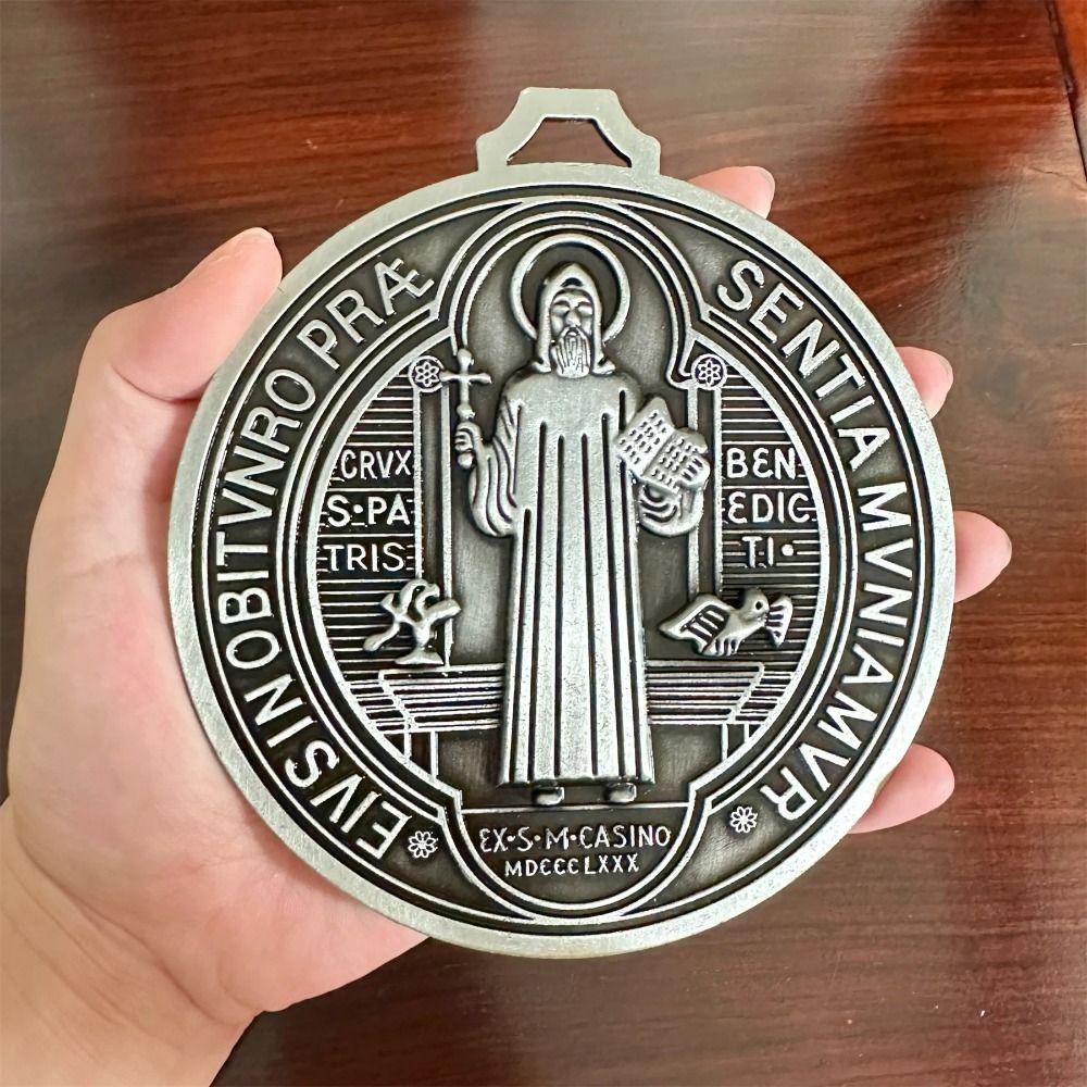 Extra Large Saint Benito Medal 5 Inch Vintage Brass Saint Benedict Round Prize Home Decor Pendant Zinc Alloy