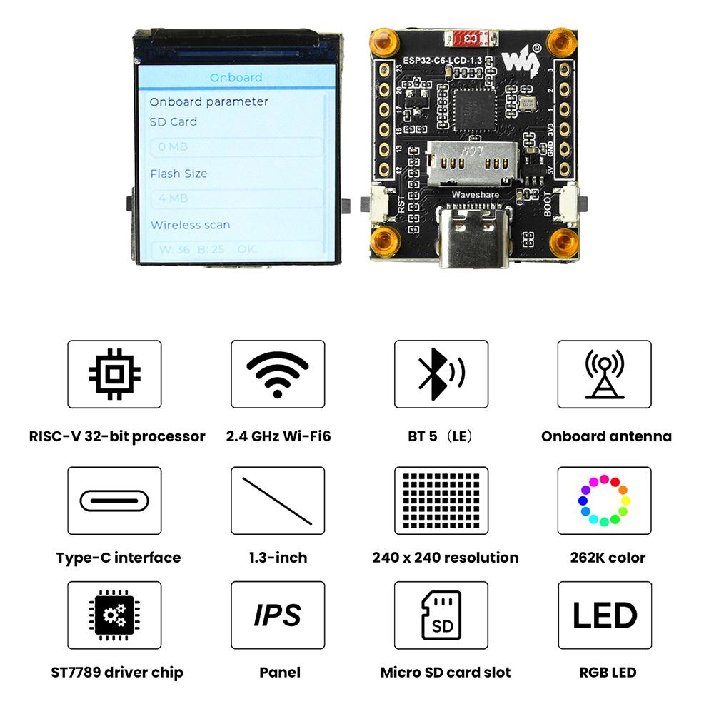 ESP32-C6 1.3-inch LCD display ST7789 WIFI Bluetooth development board 240x240 resolution single core processor Type C