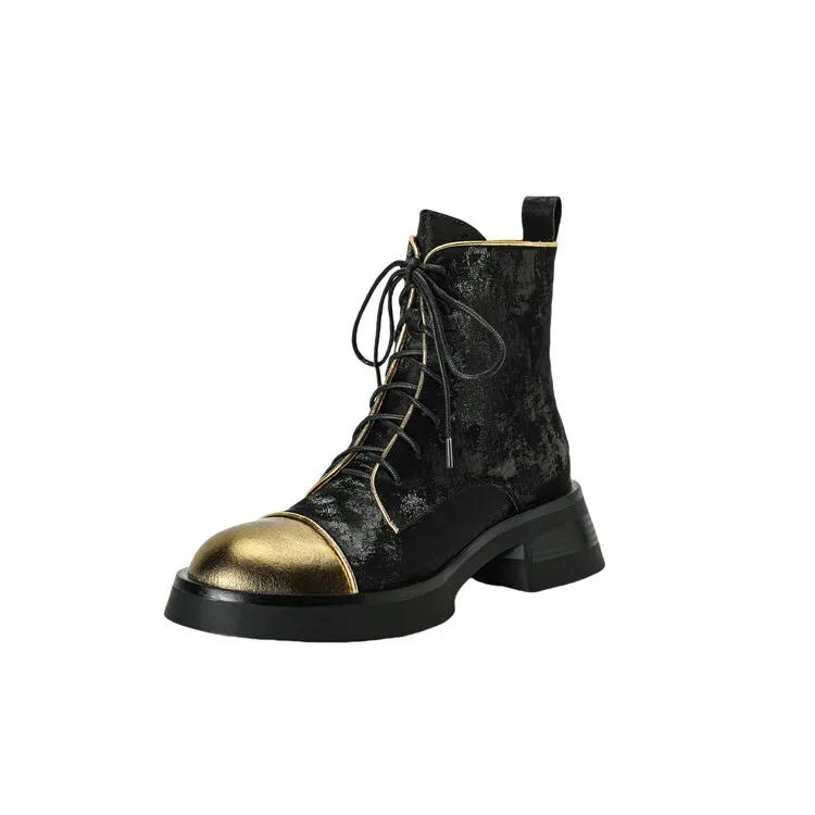 

Fashion NEW Autumn Women Boots Genuine Leather Shoes for Women Round Toe Chunky Heel Shoes Lace-up Platform Boots Black Ankle Boots 40 чёрный