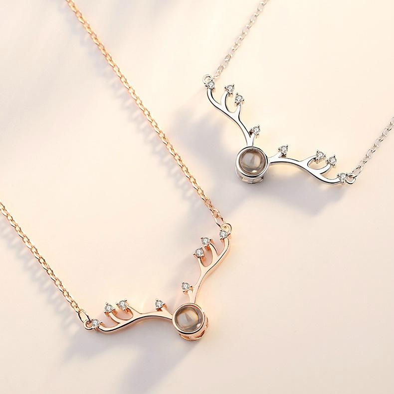Yilu Has You Necklace for Women, Deer Antlers, I Love You, Custom Projection Pendant