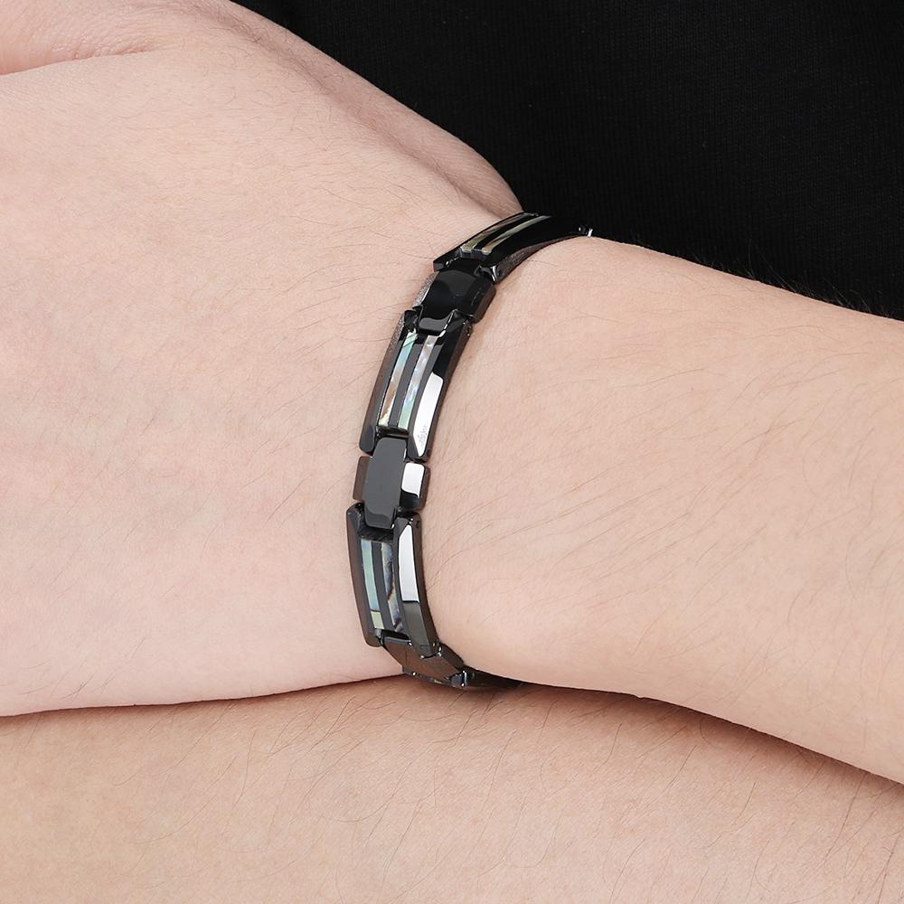 Matt Volframstål Herrearmbånd Svart Keramikk 10MM Bredde Lenkekjede Germanitt Magnetisk Korsarmbånd for Menn Med Skallsmykker