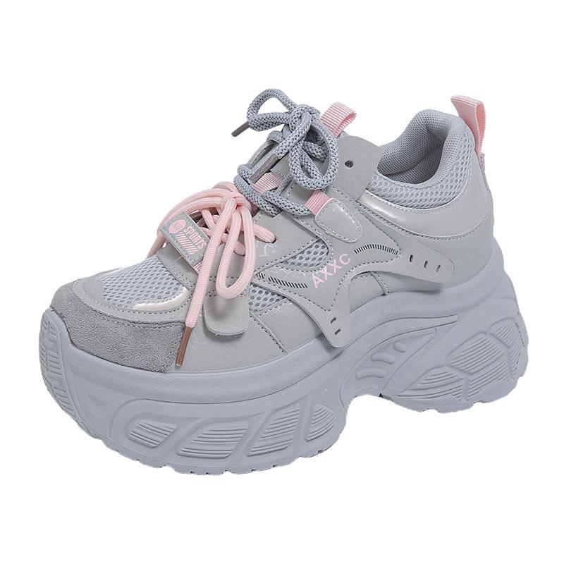 

2025 new spring and autumn platform dad shoes women s mesh breathable casual shoes platform women s shoes sports shoes women s shoes 34 сірий колір