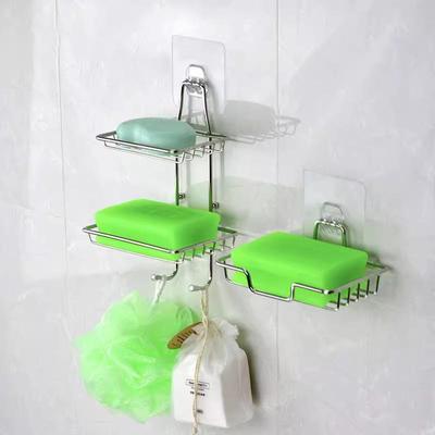 Estante de almacenamiento de jabón de baño de pared de acero inoxidable de doble capa sin perforaciones