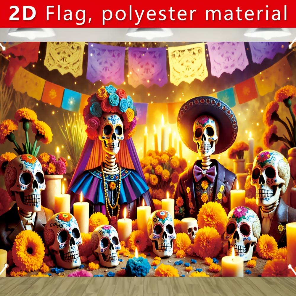 2D flat, 1 piece. Mexican Day of the Dead background decoration banner, polyester fabric, Mexican Day of the Dead festival 130x150cm