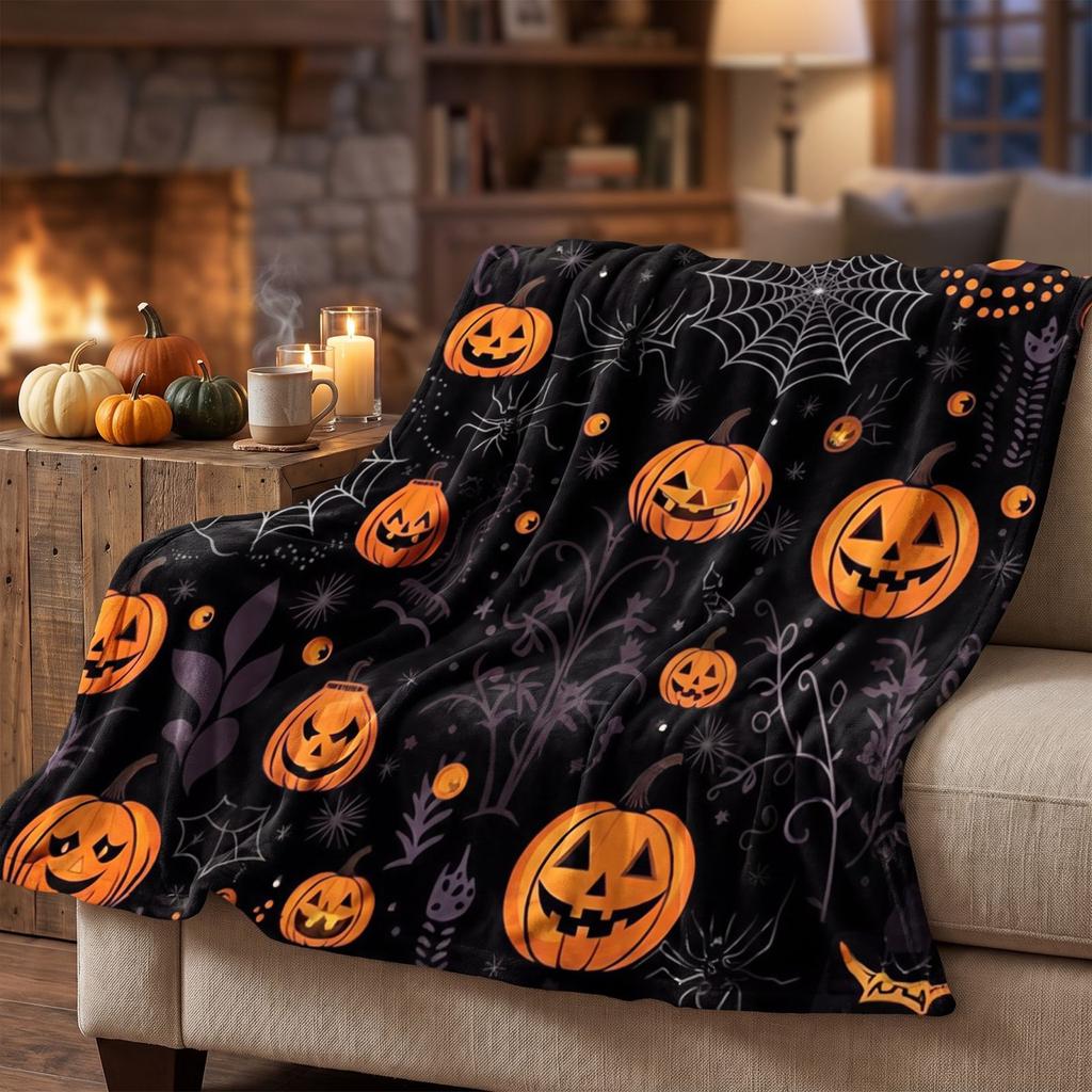 Halloween Flannel Throw Blanket for Couch, Sofa, Bed, Cozy Fall Home Decor