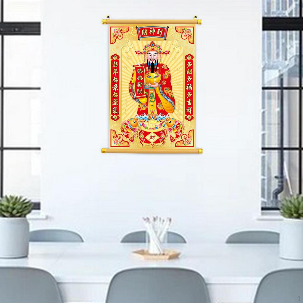 Chinese God of Wealth Scroll Year Decoration Spring Festival Oriental Decorative Hanging