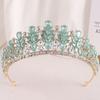 DIEZI Corona de Cristal Ópalo Verde Rosa Dulce Tocado Nupcial Accesorios para el Cabello Elegantes Tiaras de Reina Diademas para Vestido de Boda de Niñas
