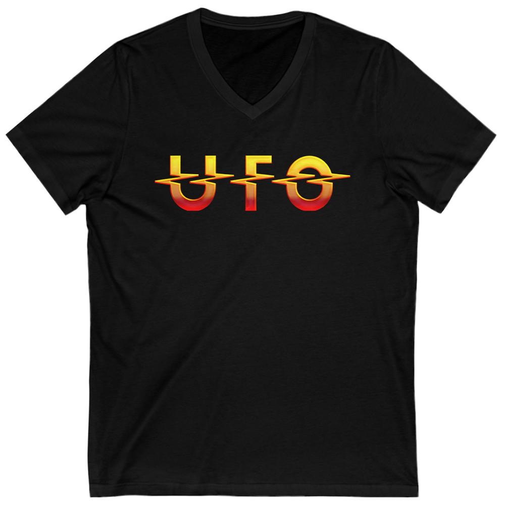Basic UFO Band Logo V-neck Black T-shirt Short Sleeve All Sizes JJ3955