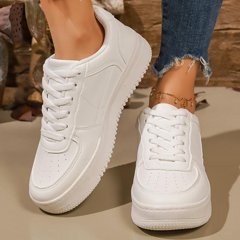 Women's Pu Leather White Platform Sneakers 2026 Spring Thick Sole Casual Sport Shoes Woman Plus Size 43 Lace-Up Vulcanized Shoes