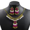 Bohemian Crystal Jewelry Set Fashion Vintage Ethnic Gemstone Tassel Necklace Earrings Set