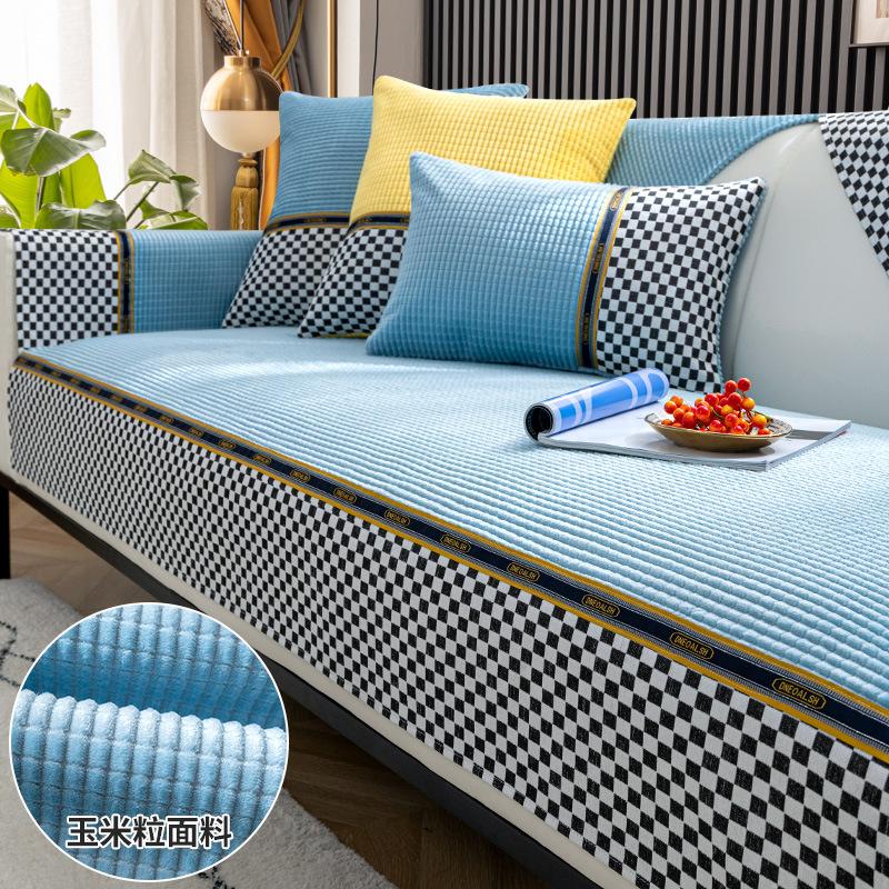 Verdickte Plüsch Sofa Matte Schachbrett Geteilte Couch Kissen Wohnzimmer Winter Sofabezug Weiches Universelles Sofakissen Handtuch