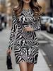 Women's printed round-neck oversized dress, comfortable fall/winter pullover shirt,Long-sleeved and fitted dress