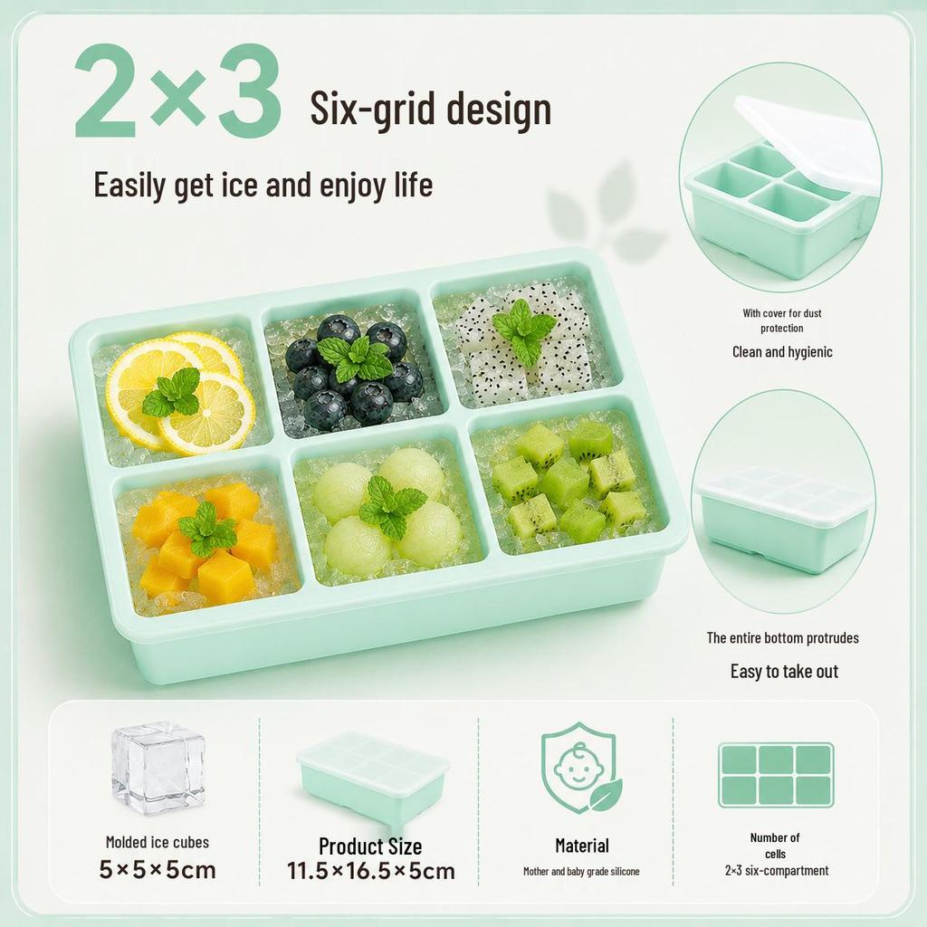 Square Ice Cube Tray with Lid - Large Silicone Mold for Home Use