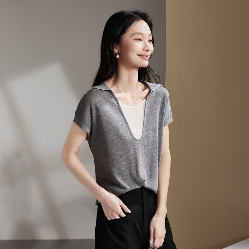 Sofsil Women s Color-Block Faux Two-Piece Knit Top L