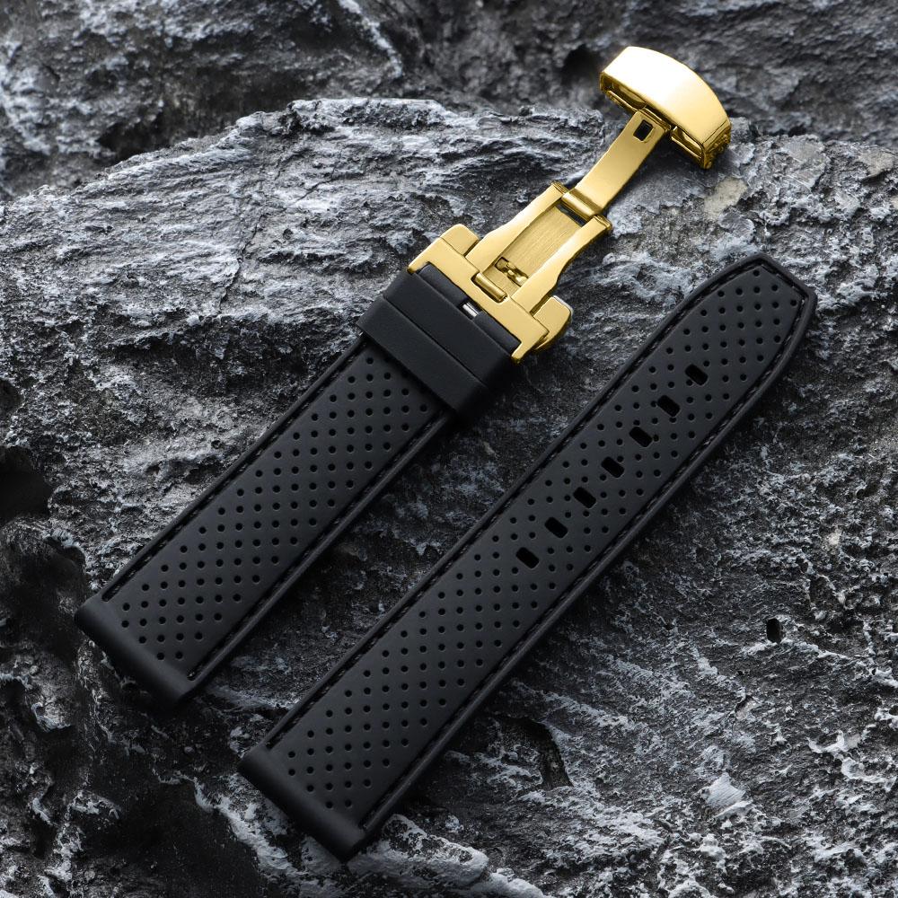 20mm 22mm Premium Silicone Watch Band Butterfly Buckle Waterproof Soft Rubber Strap Breathable Strap Replacement Universal Watch
