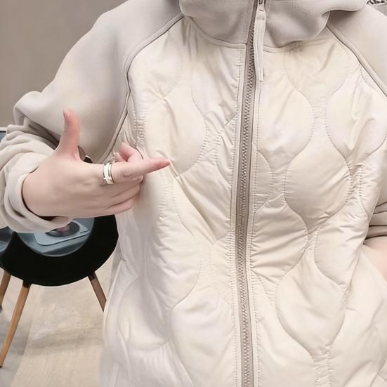Women's Puffer Jacket Lightweight Zip Up Long Sleeve Hooded Jacket Patchwork Quilted Down Coat Winter Warm Outerwear