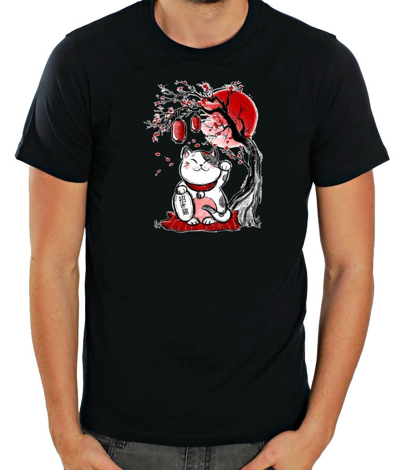 

Maneki Neko Japanese Lucky Cat Chinese Short Sleeve White T Shirt Men G076 4XL