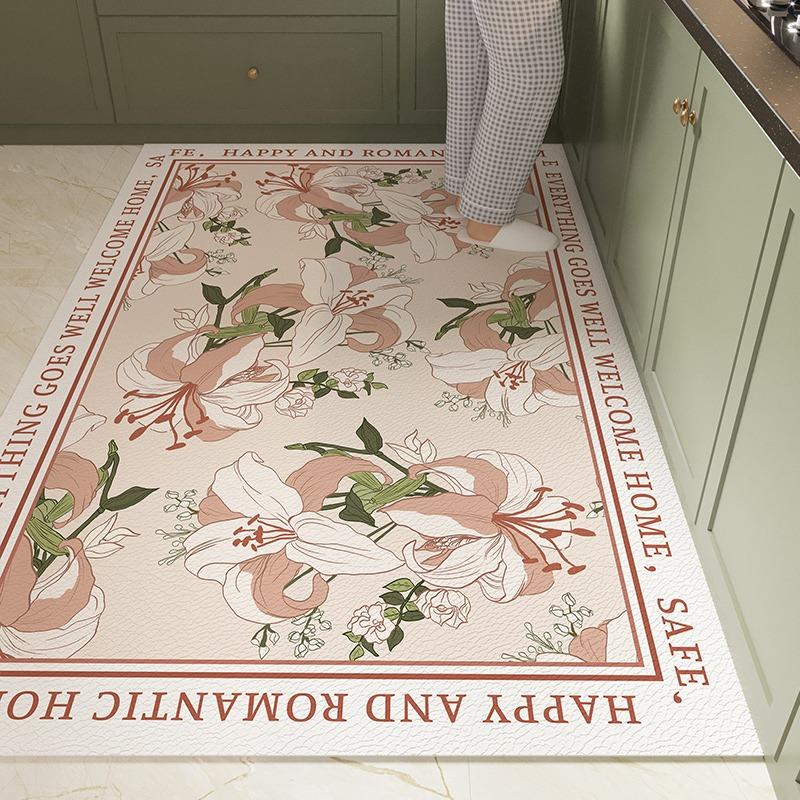 Kitchen Floor Mat Large Size Waterproof Pvc Carpet Leather Oil-proof Non-slip Foot Mats Flower Carpets Home Decoration Rug