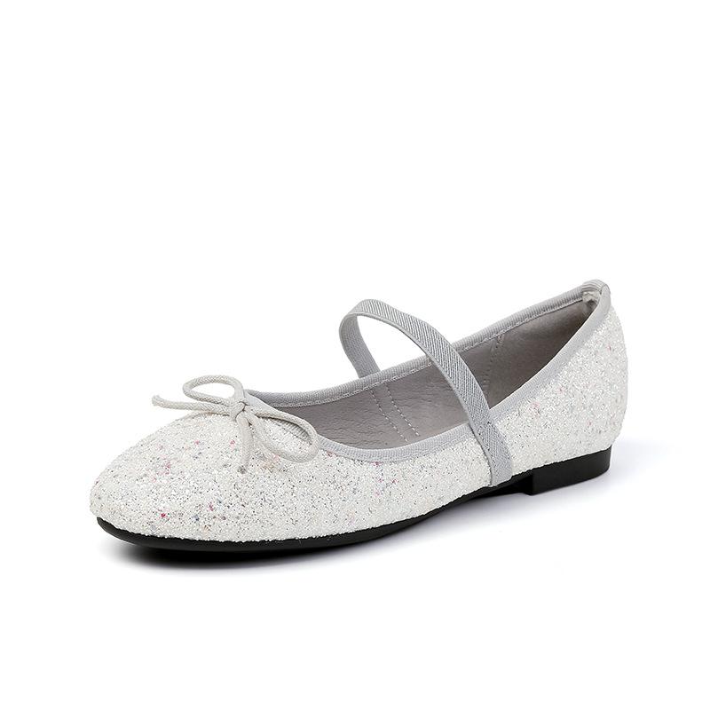 Fashion Round Toe Silver Glitter Flat Shoes Woman Elastic Band Bowtie Ballet Flats Bling Bling Flat Heel Mocasines Women Slip On Loafers