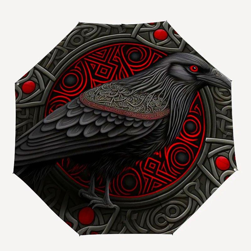 Raven Totem: Mystical Norse OrnamentUmbrella with Cute Design,Portable 3-Fold Compact Umbrella for Men&Women,Valentine's Day Mother's Day Ha