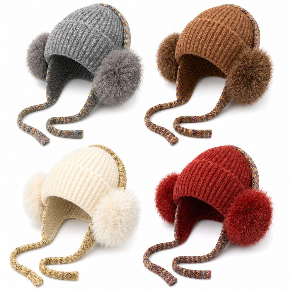 Knit Ear Flap Beanie Cuffed Cuffed Winter Hat Retro Ear Flap Hat For Women