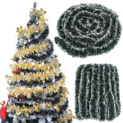 10 Stück grüne, dunkelgrüne, klobige Weihnachts-Lametta-Girlande, künstlicher Weihnachtsgirlanden-Stiel für Urlaub, Outdoor-/Indoor-Zubehör