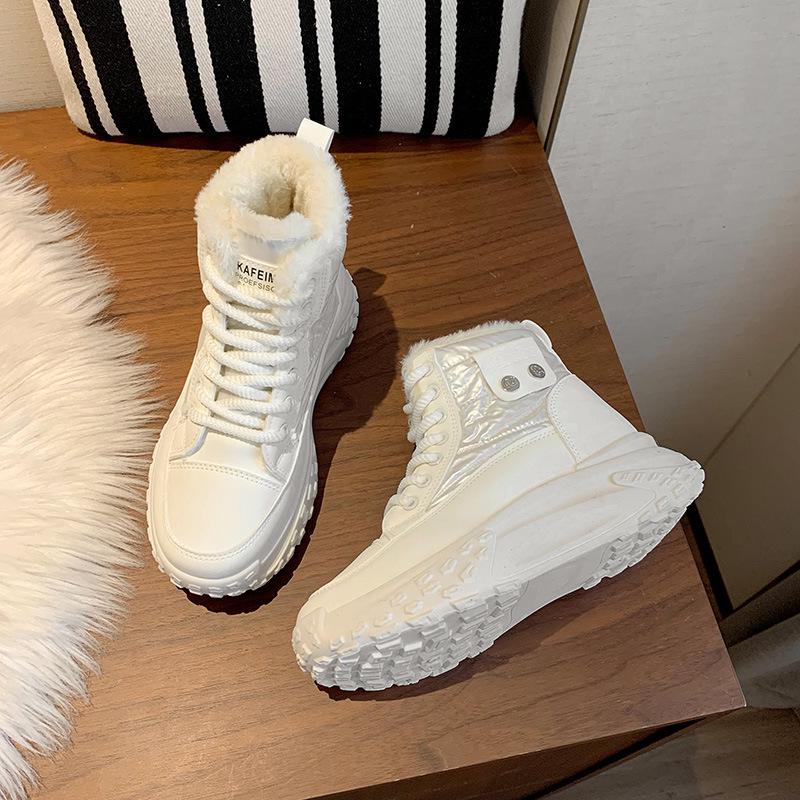 

Women s Korean-Style Fleece-Lined High-Top Snow Boots, Casual Warm Thick-Soled Winter Shoes P6011. 39 брудно-білий