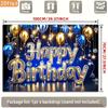 2D Blue Gold Happy Birthday Backdrop, Glitter Balloon Photography Background for Party
