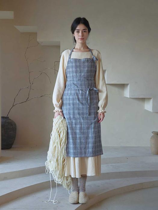 ho`me Vintage Linen Check Apron Beige_Plain