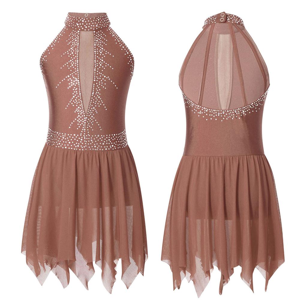 Figure Skating Dress for Girls Shiny Rhinestone Ice Skating Dress Ballet Dance Leotard Dress for Competition Costume